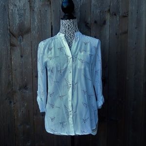 White Bird Collarless Blouse 4